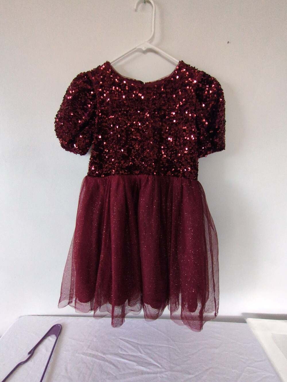 Cat & Jack Girls Burgundy Sequin Tulle Dress Size L (10/12)